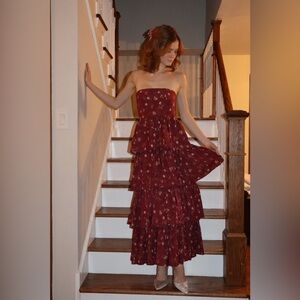 Altar’d State Tiered Burgandy floral Midi dress Sz. XS